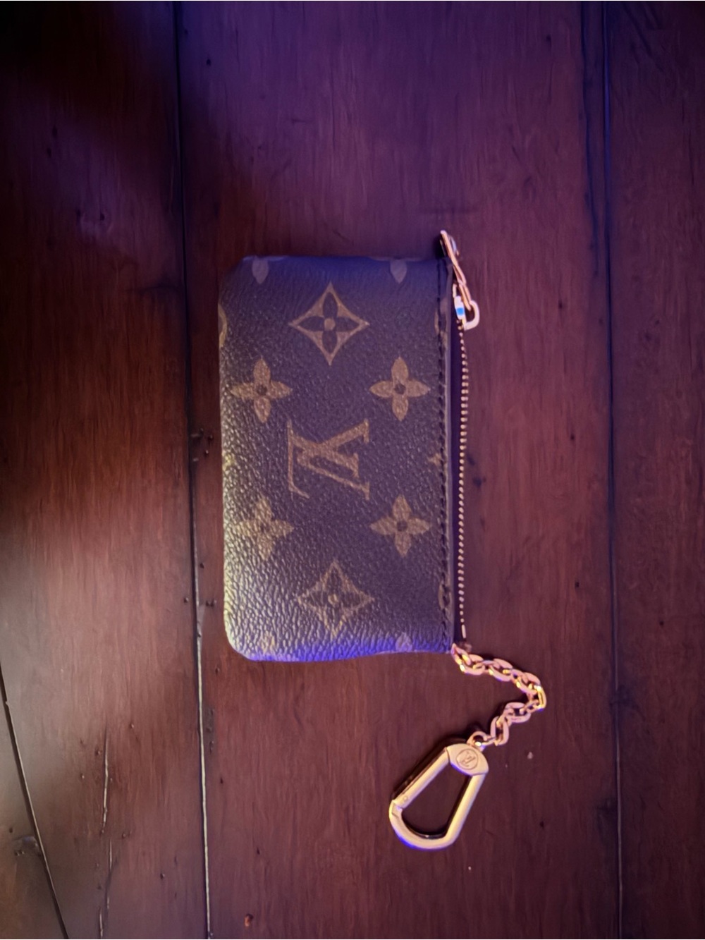 Louis Vuitton Monogram Brown Key Pouch with Gold Chain Clip